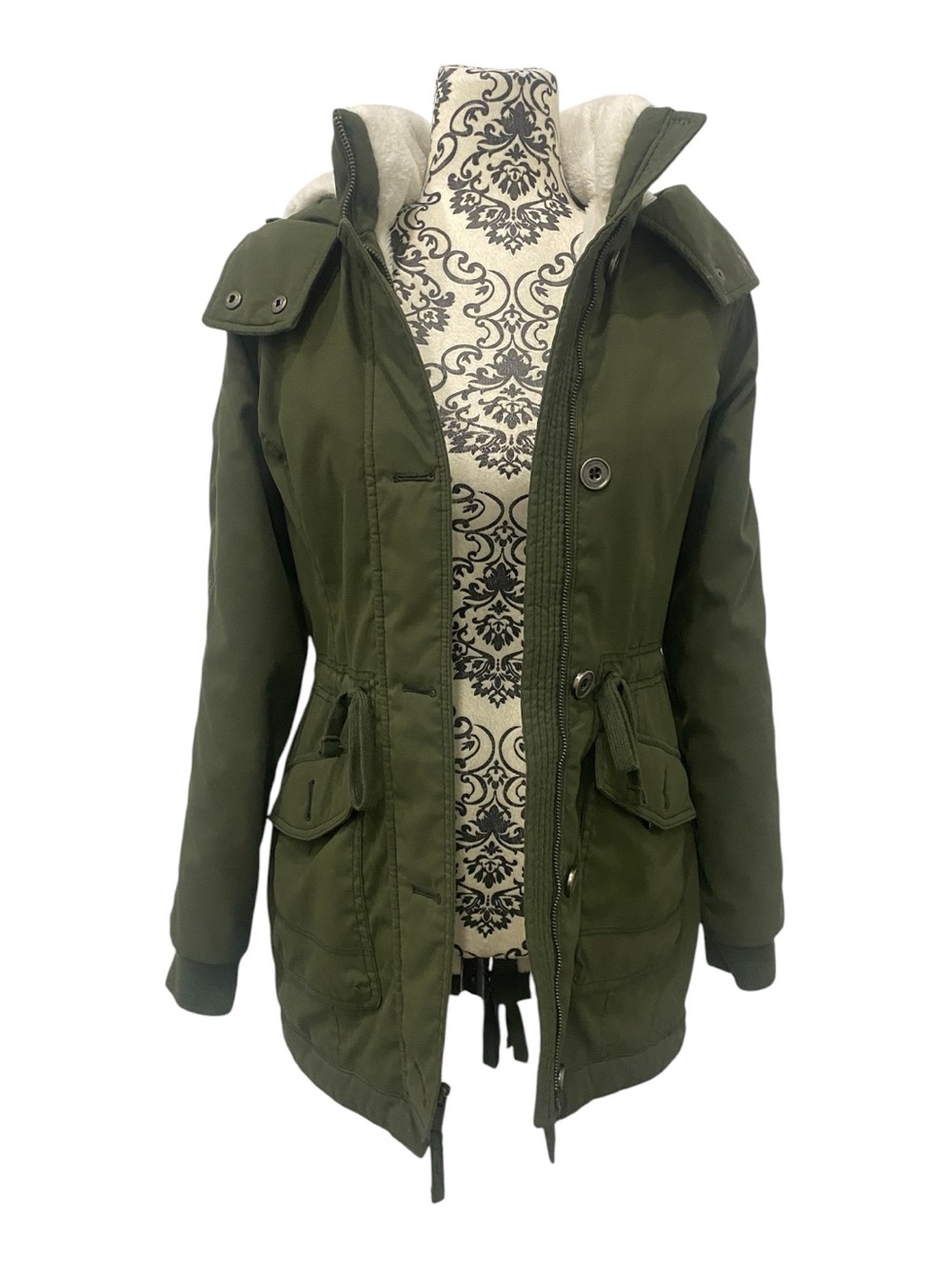 Hollister Olive Green Sherpa-Lined Parka Jacket Size XS